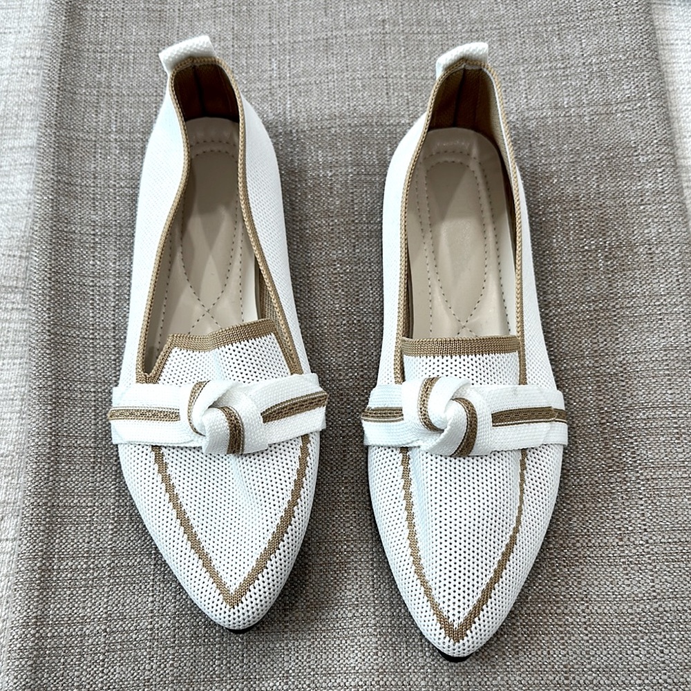 Elegant White and Tan Women's Loafers